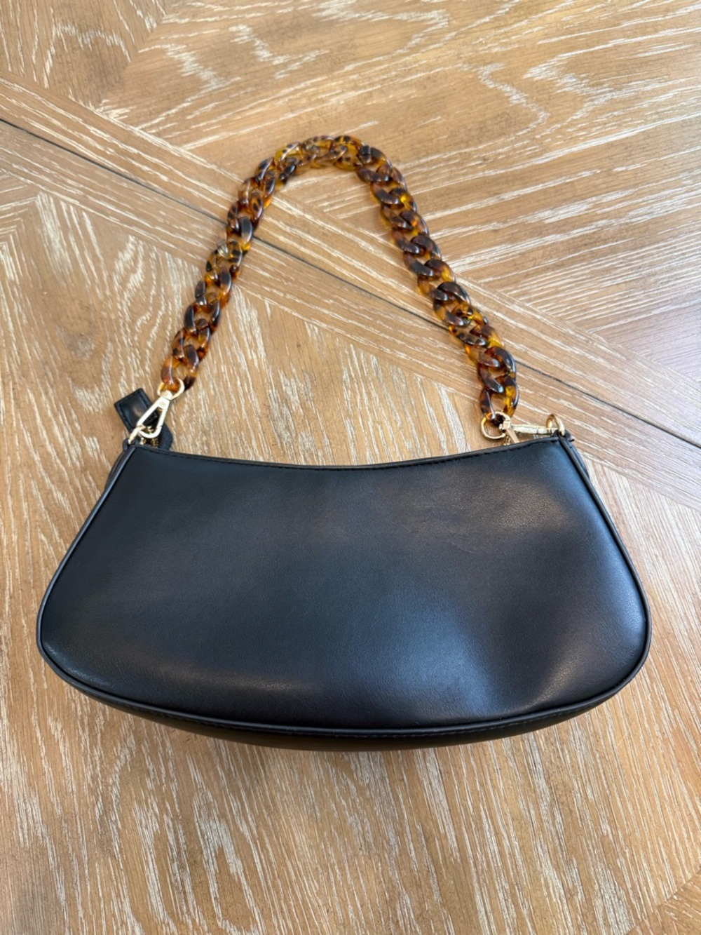 Black Shoulder Bag with Tortoiseshell Strap